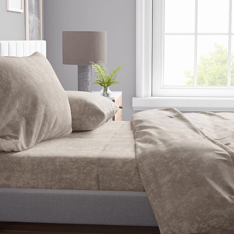 طقم ملاية سرير قطن ضد الوبر - سادة رخامي كافيه