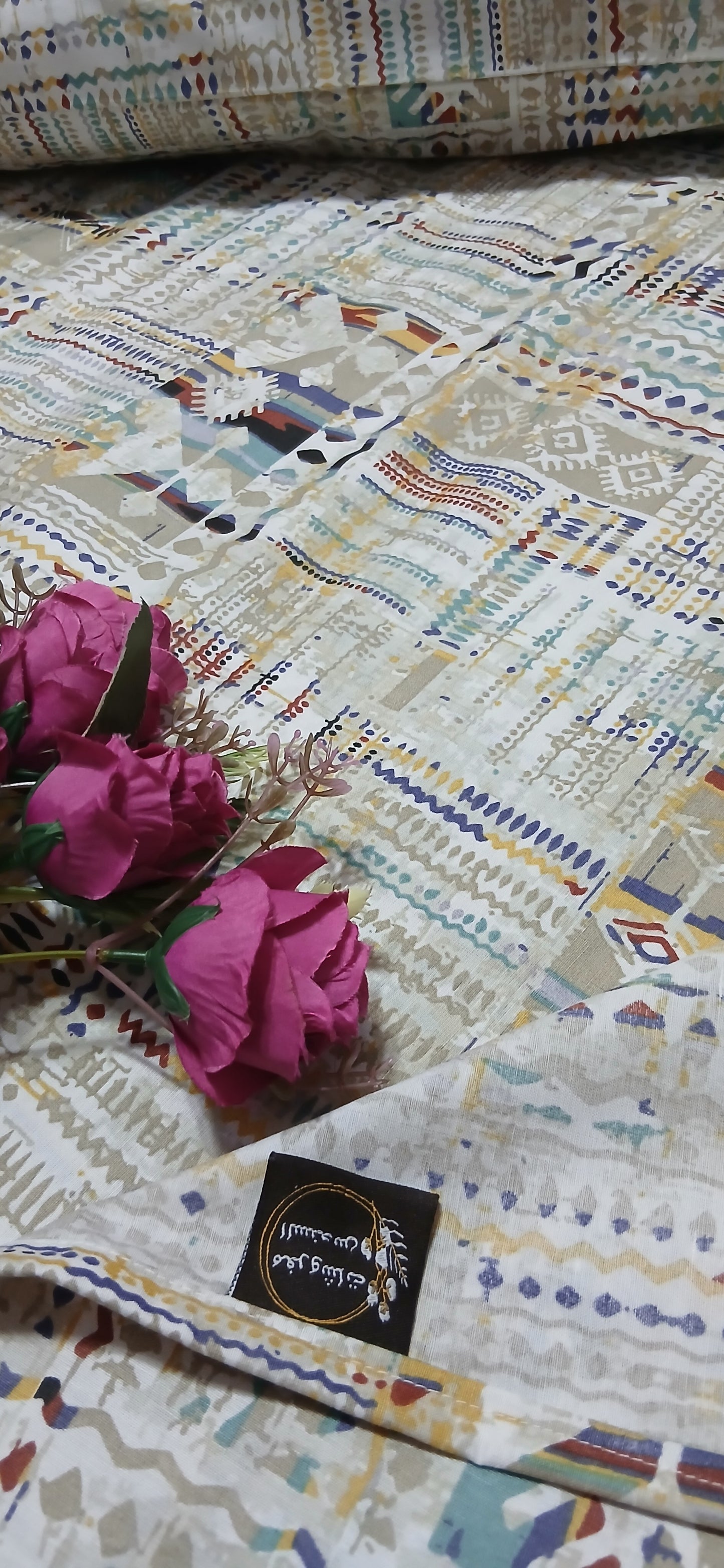 طقم ملاية سرير قطن ضد الوبر - بوهيمي هندسي