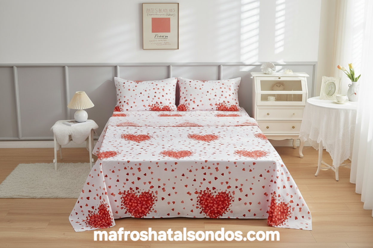 طقم ملاية سرير قطن ضد الوبر - قلوب رومانسية