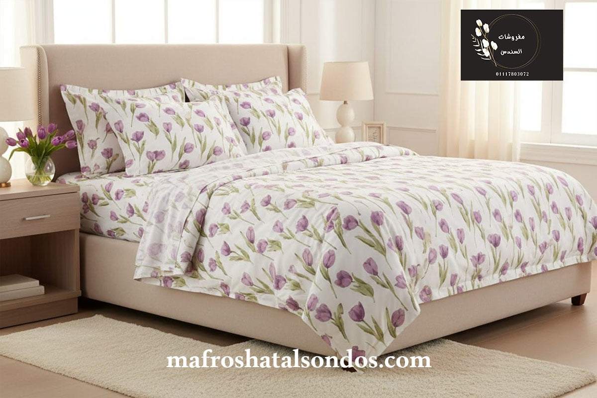 طقم ملاية سرير قطن ضد الوبر - تيوليب بنفسجية