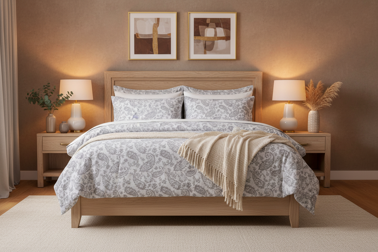 طقم سرير قطن ضد الوبر بنقوش أنيقة - جميع المقاسات