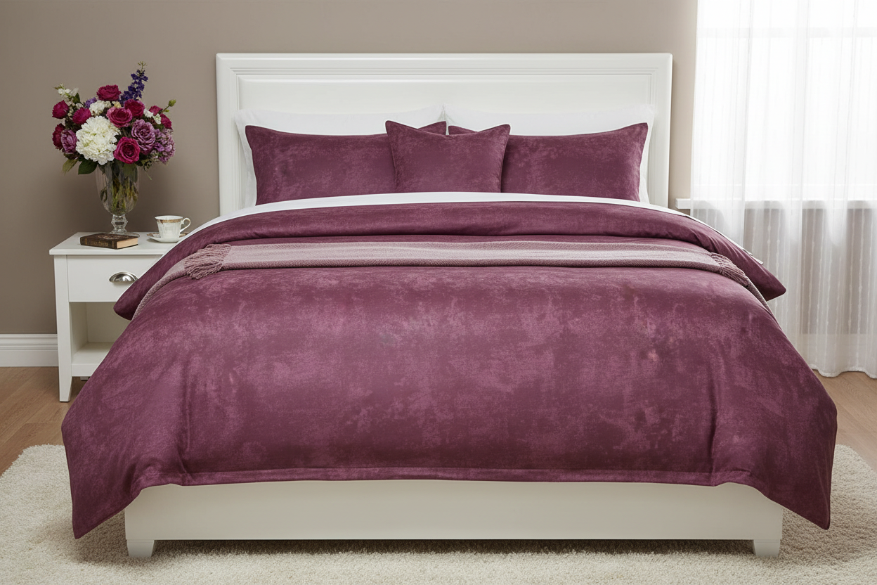 طقم ملاية سرير قطن ضد الوبر - سادة رخامي مارون