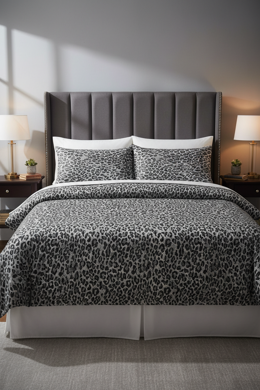 السرير كامل بطقم تايجر رمادي - زاوية أمامية