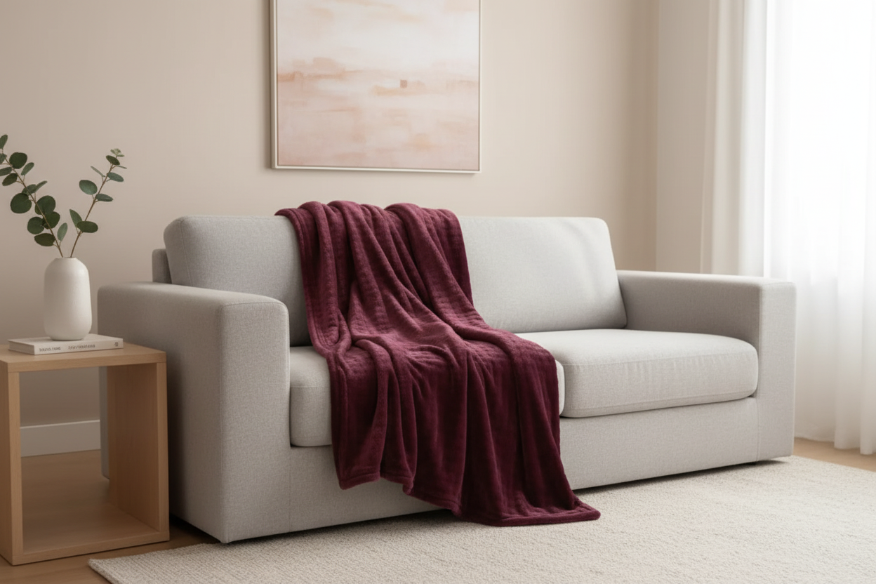 الدفاية القطيفة البنفسجية على الأريكة