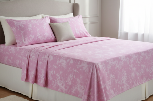 ملاية سرير بنفس درجة اللون الوردي