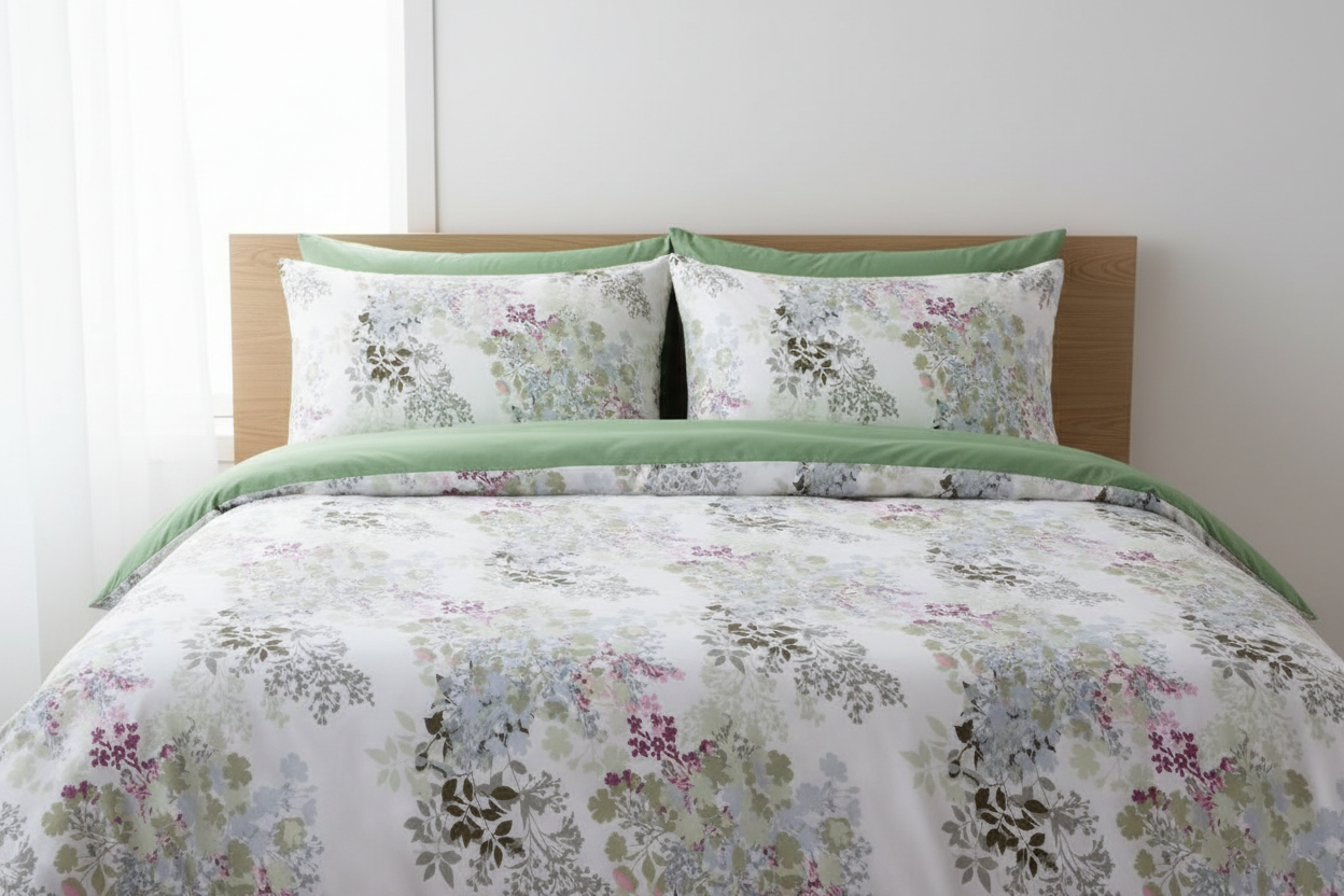 صورة عالية الجودة بألوان زاهية لطقم مفروشات مشجر