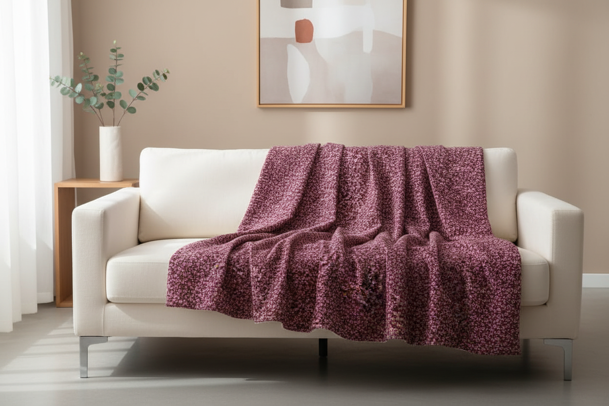 ملاية بنفسجي بنقشة ورود على كنبة