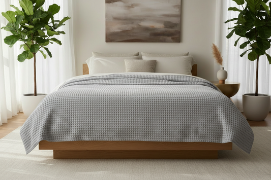 كوفرتة رمادي بنسيج الوافل