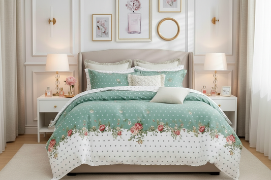 Front view mint green bedding