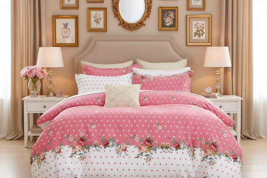 Pink floral bedding luxury setup