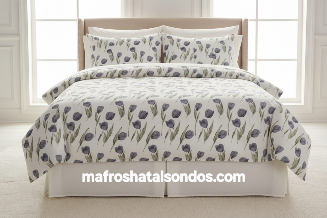 طقم ملاية سرير قطن ضد الوبر - تيوليب رمادية