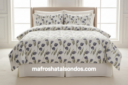 طقم ملاية سرير قطن ضد الوبر - تيوليب رمادية