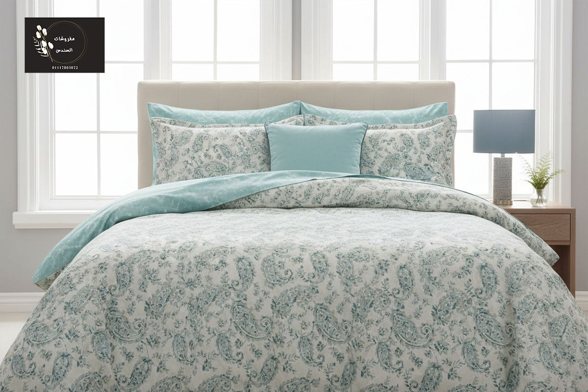 طقم ملاية سرير قطن ضد الوبر - زخارف ملكية تركواز