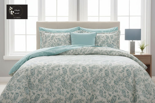 طقم ملاية سرير قطن ضد الوبر - زخارف ملكية تركواز